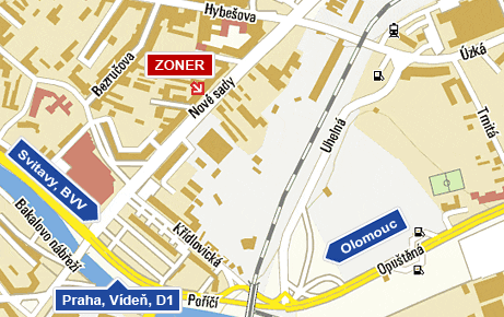 + Zvětšit obrázek: Mapa s vyznačeným sídlem společnosti ZONER software, a.s.